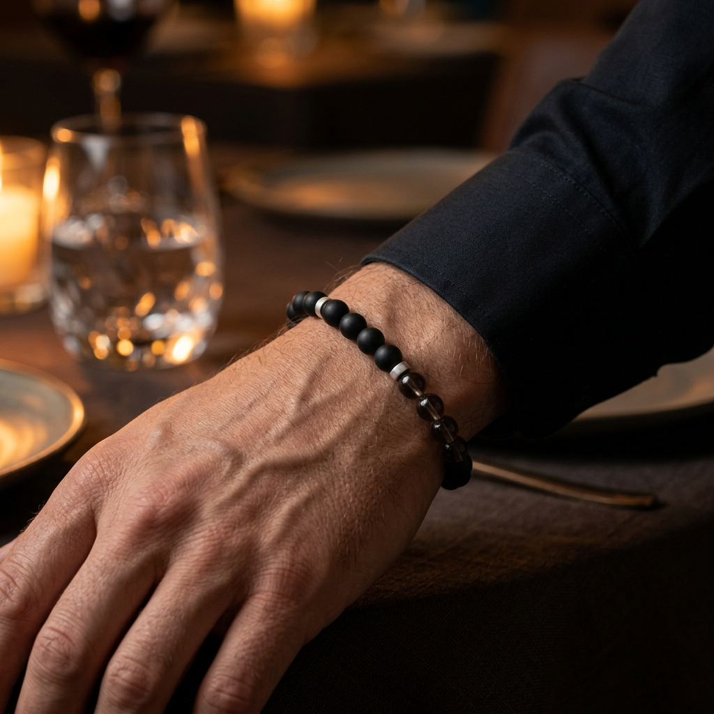 Quiet Balance Black & Smoke Beaded Bracelet
