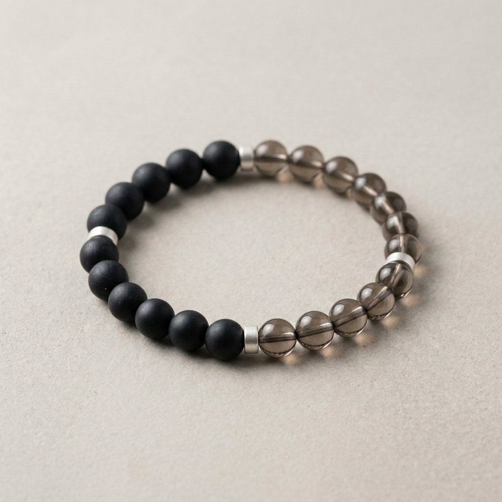 Quiet Balance Black & Smoke Beaded Bracelet