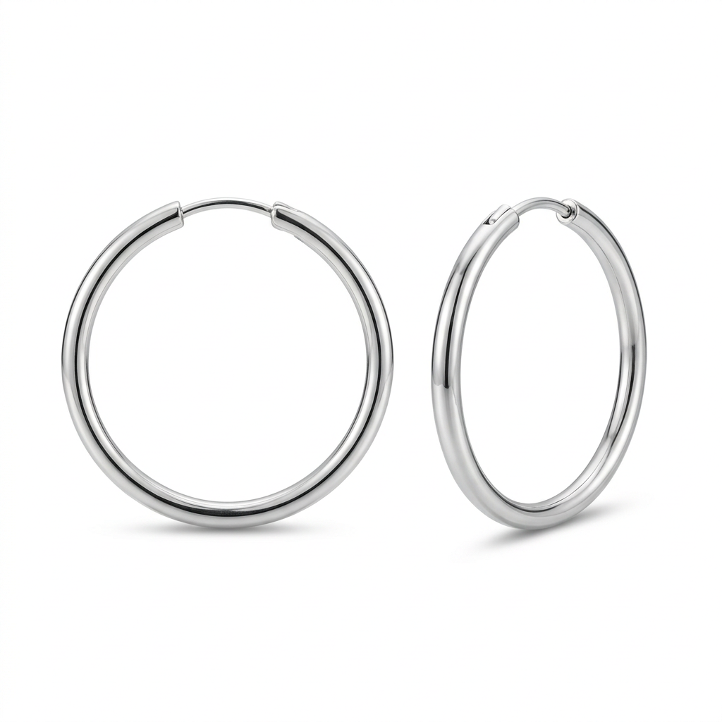 Everyday Silver-Tone Hoop Earrings — Minimalist 25mm Pair