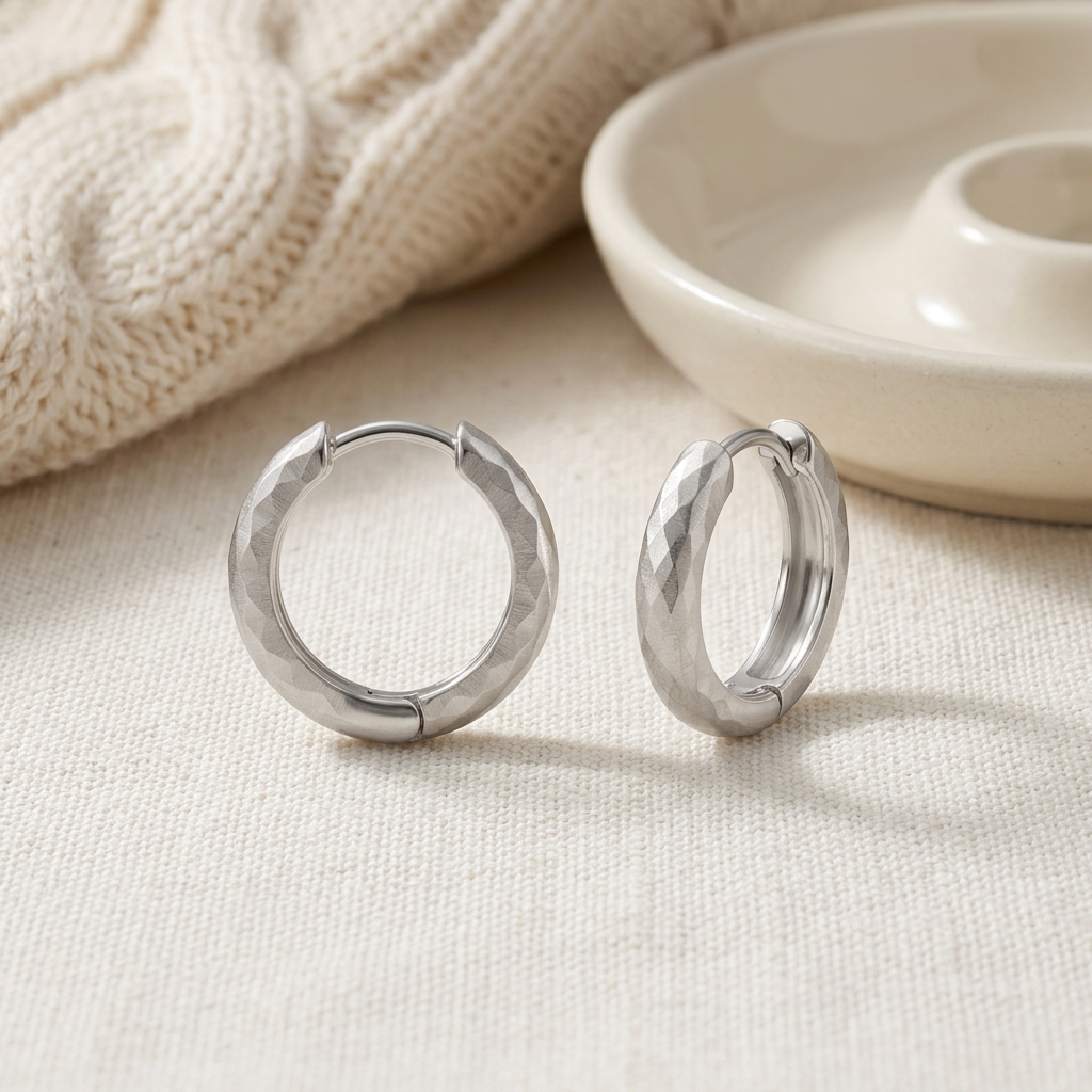 Faceted Silver-Tone Hoop Earrings | Petite 15mm Pair