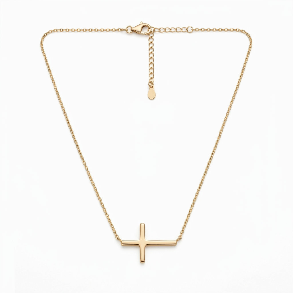 Quiet Faith Gold-Tone Sideways Cross Necklace