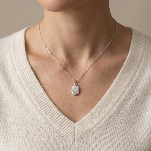 Everyday Stillness Silver-Tone Oval Pendant Necklace