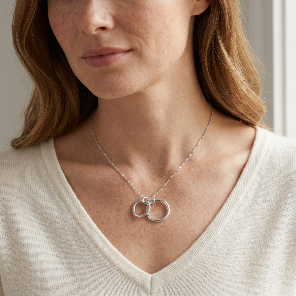 Always Connected Silver-Tone Double-Circle Sisterhood Necklace