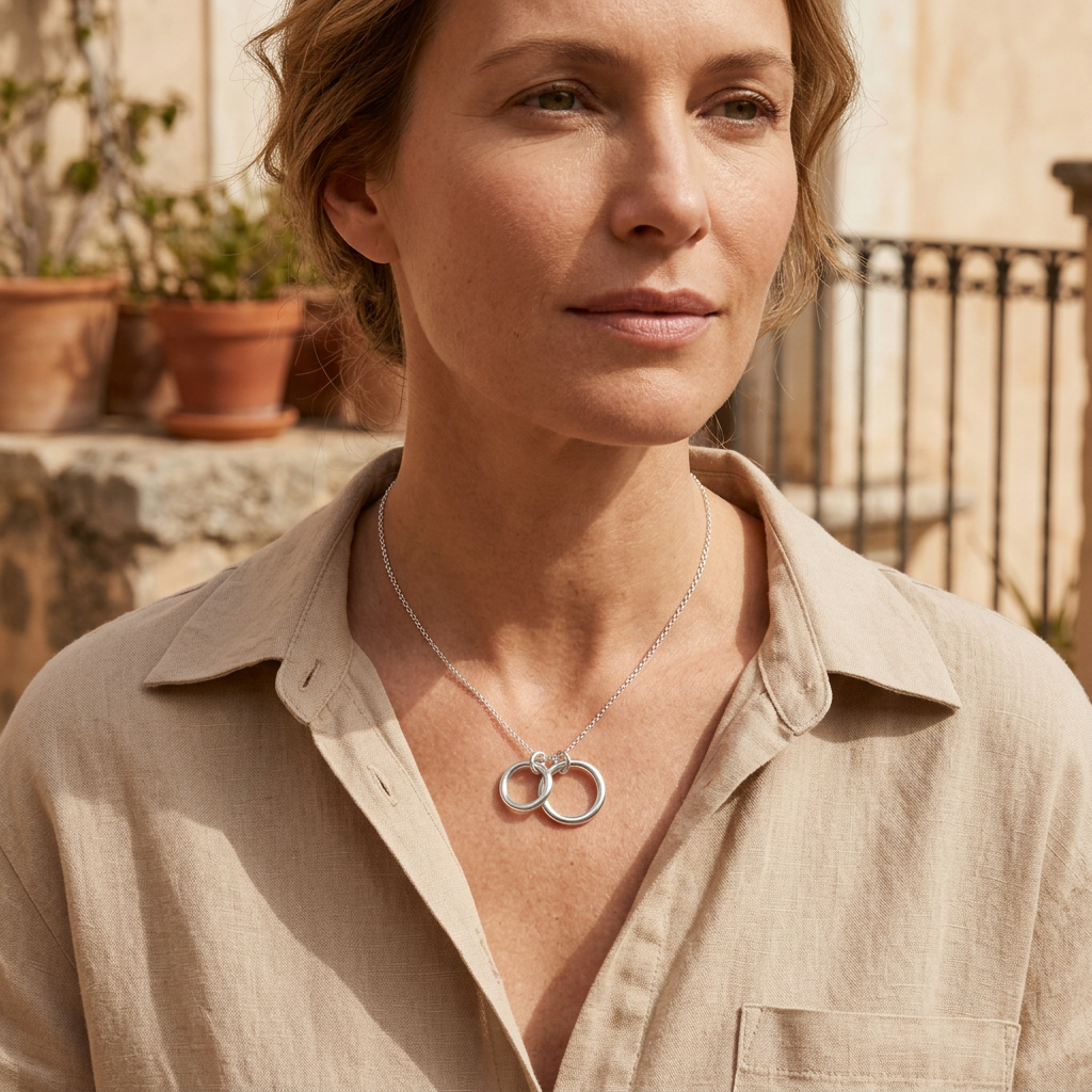Always Connected Silver-Tone Double-Circle Sisterhood Necklace