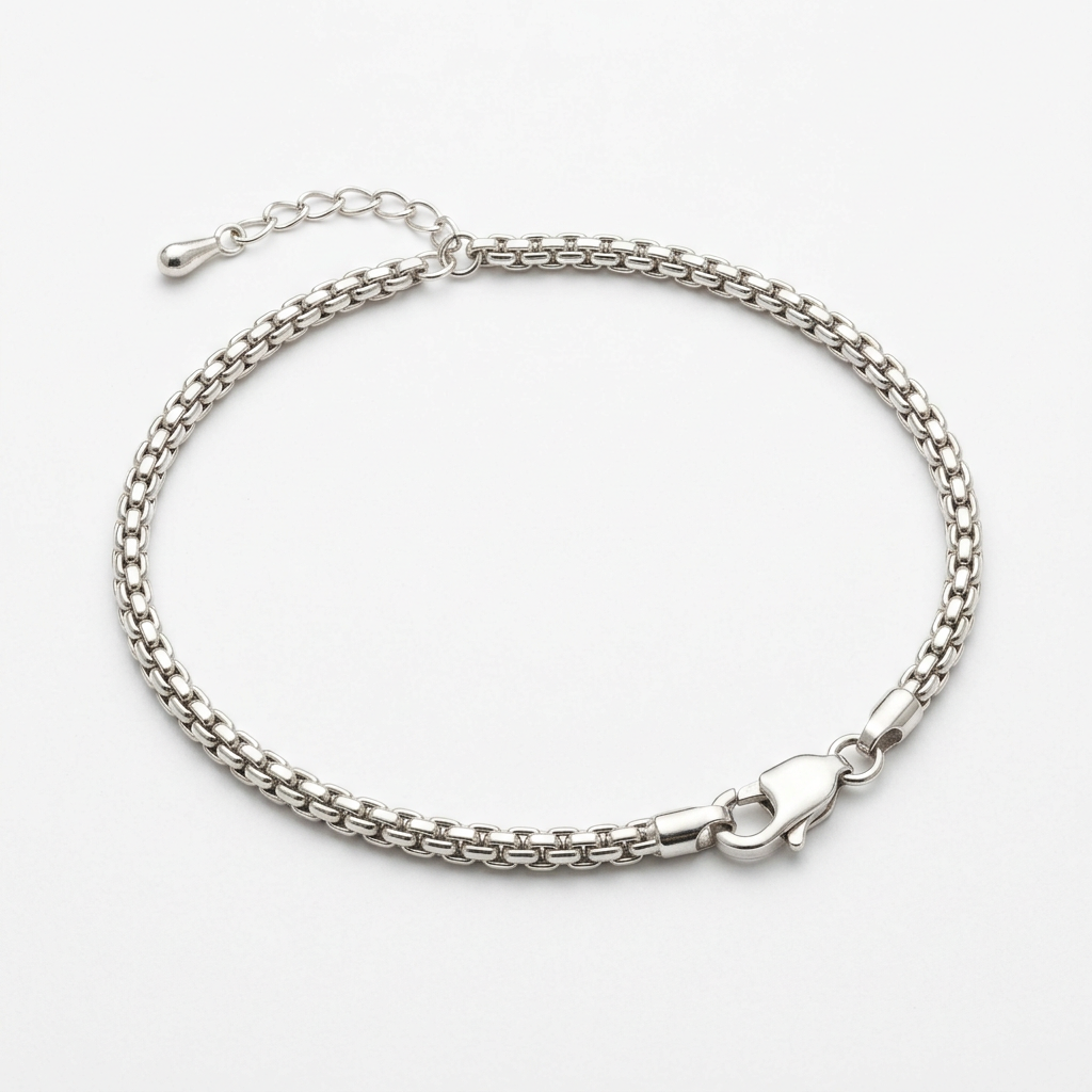 Slender Silver-Tone Bracelet | 3mm Rectangular-Link Chain