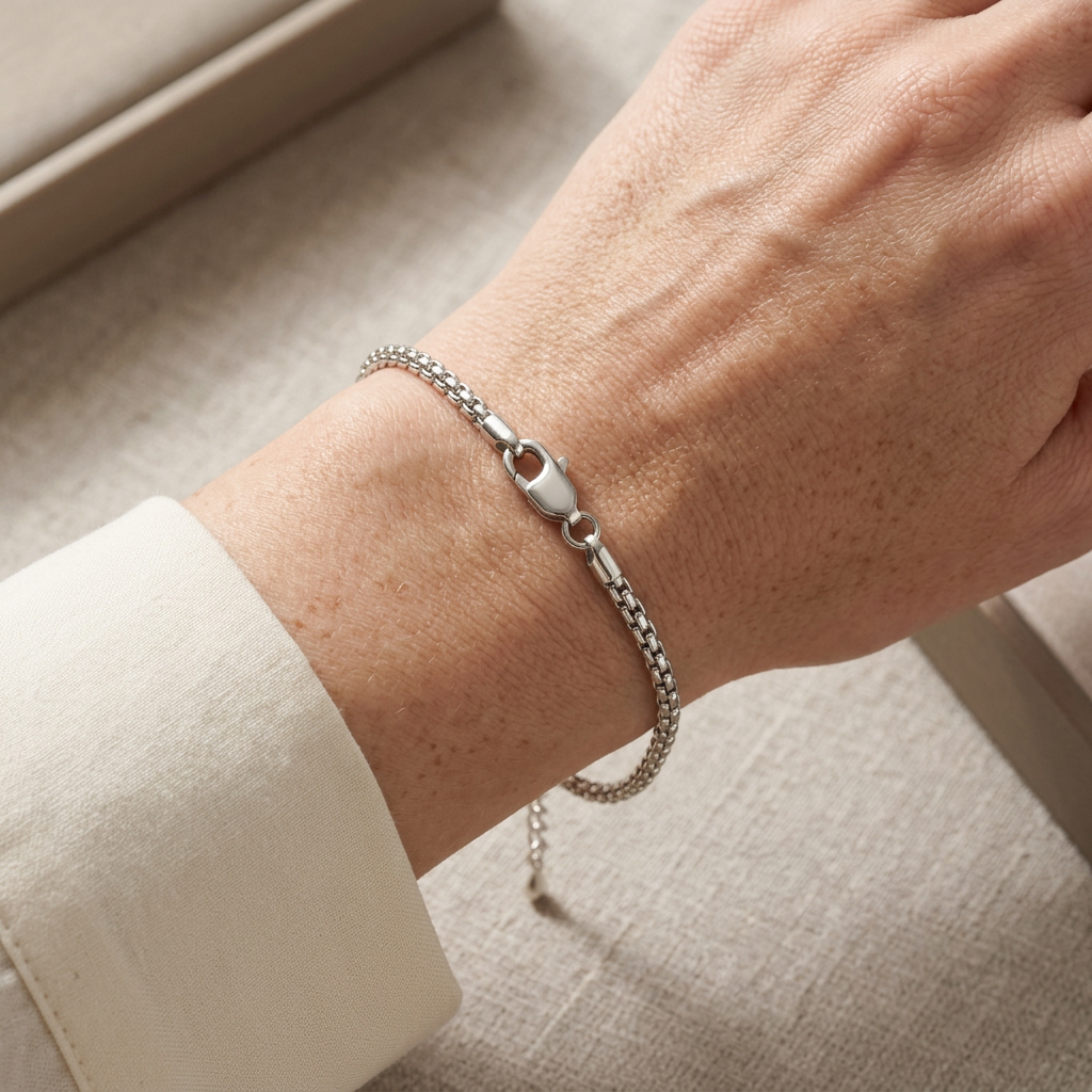 Slender Silver-Tone Bracelet | 3mm Rectangular-Link Chain