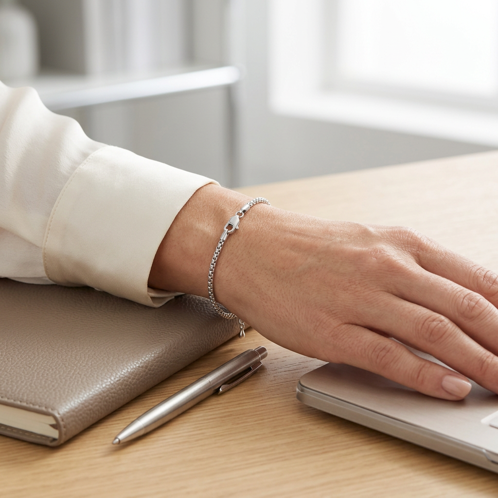 Slender Silver-Tone Bracelet | 3mm Rectangular-Link Chain