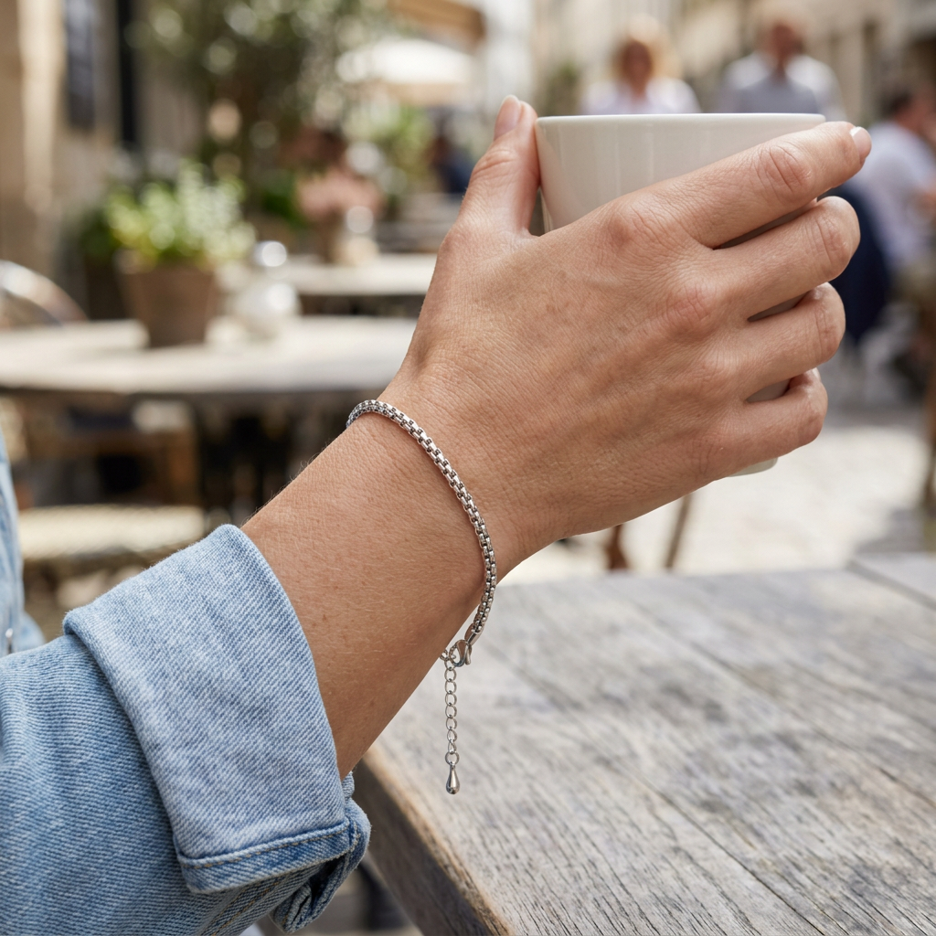 Slender Silver-Tone Bracelet | 3mm Rectangular-Link Chain