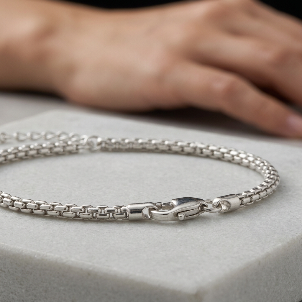 Slender Silver-Tone Bracelet | 3mm Rectangular-Link Chain