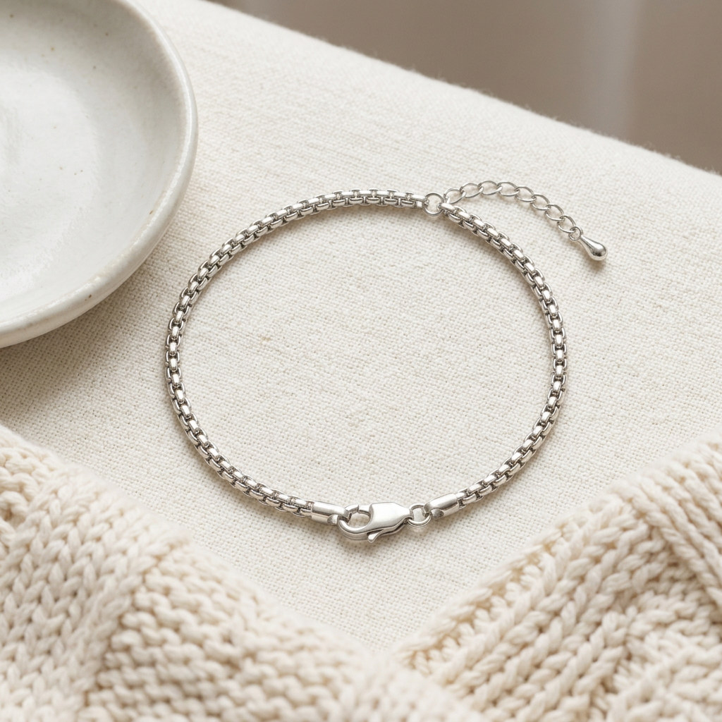 Slender Silver-Tone Bracelet | 3mm Rectangular-Link Chain