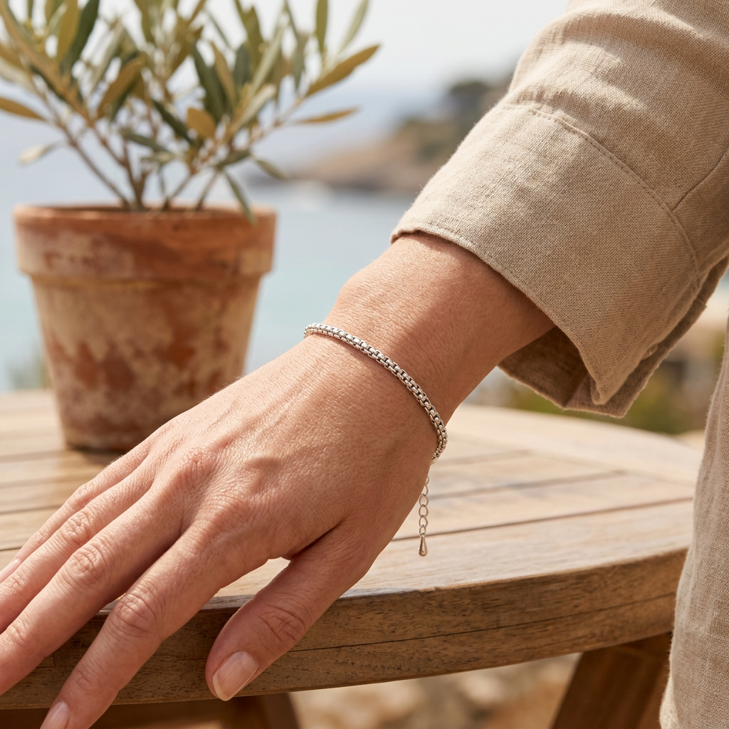 Slender Silver-Tone Bracelet | 3mm Rectangular-Link Chain