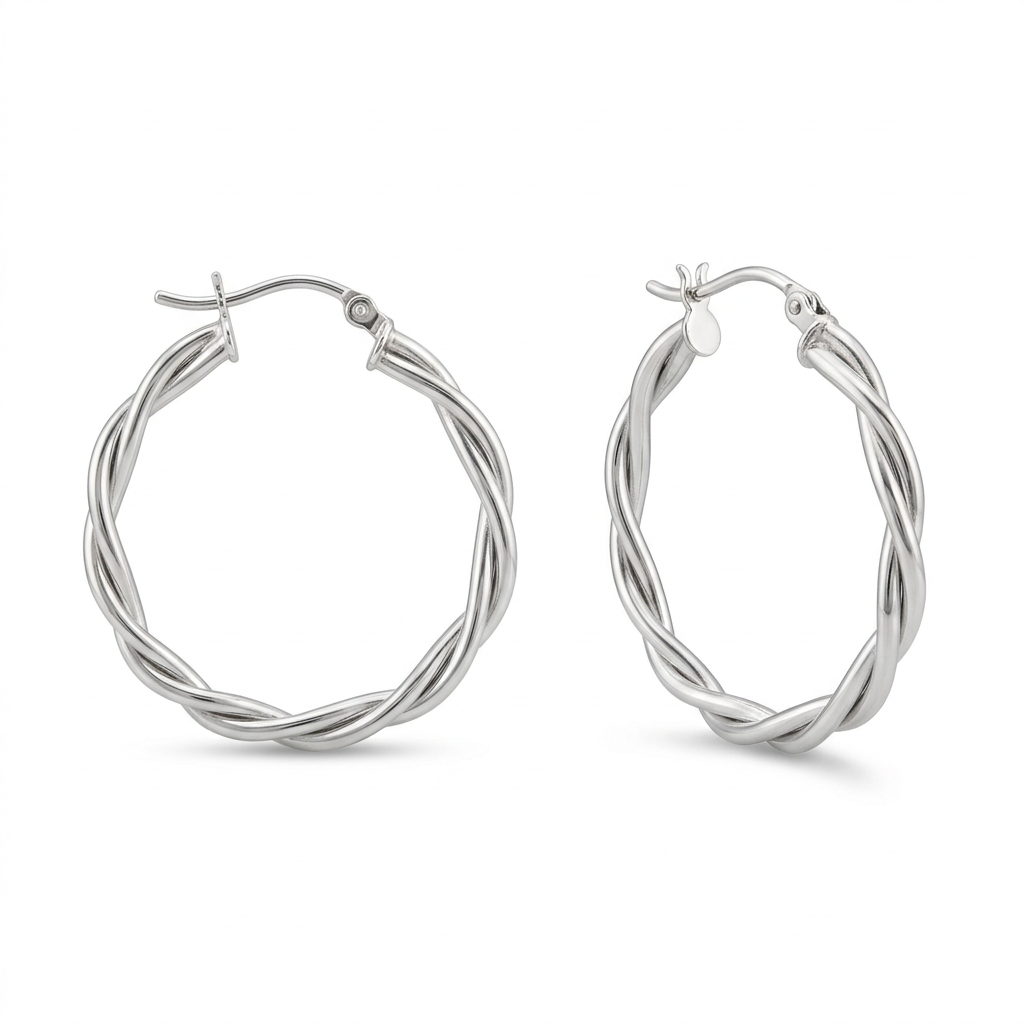Twisted Silver-Tone Hoop Earrings | 35mm Pair