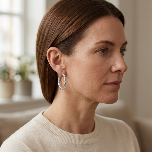 Twisted Silver-Tone Hoop Earrings | 35mm Pair