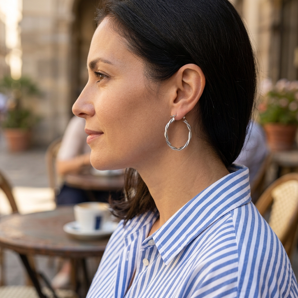 Twisted Silver-Tone Hoop Earrings | 35mm Pair