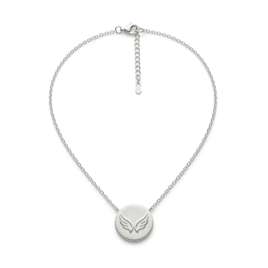 Born to Rise Silver-Tone Wings Disc Necklace