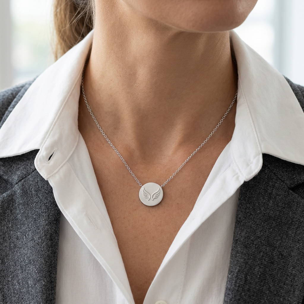 Born to Rise Silver-Tone Wings Disc Necklace