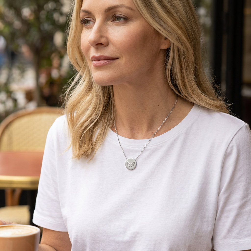 Born to Rise Silver-Tone Wings Disc Necklace
