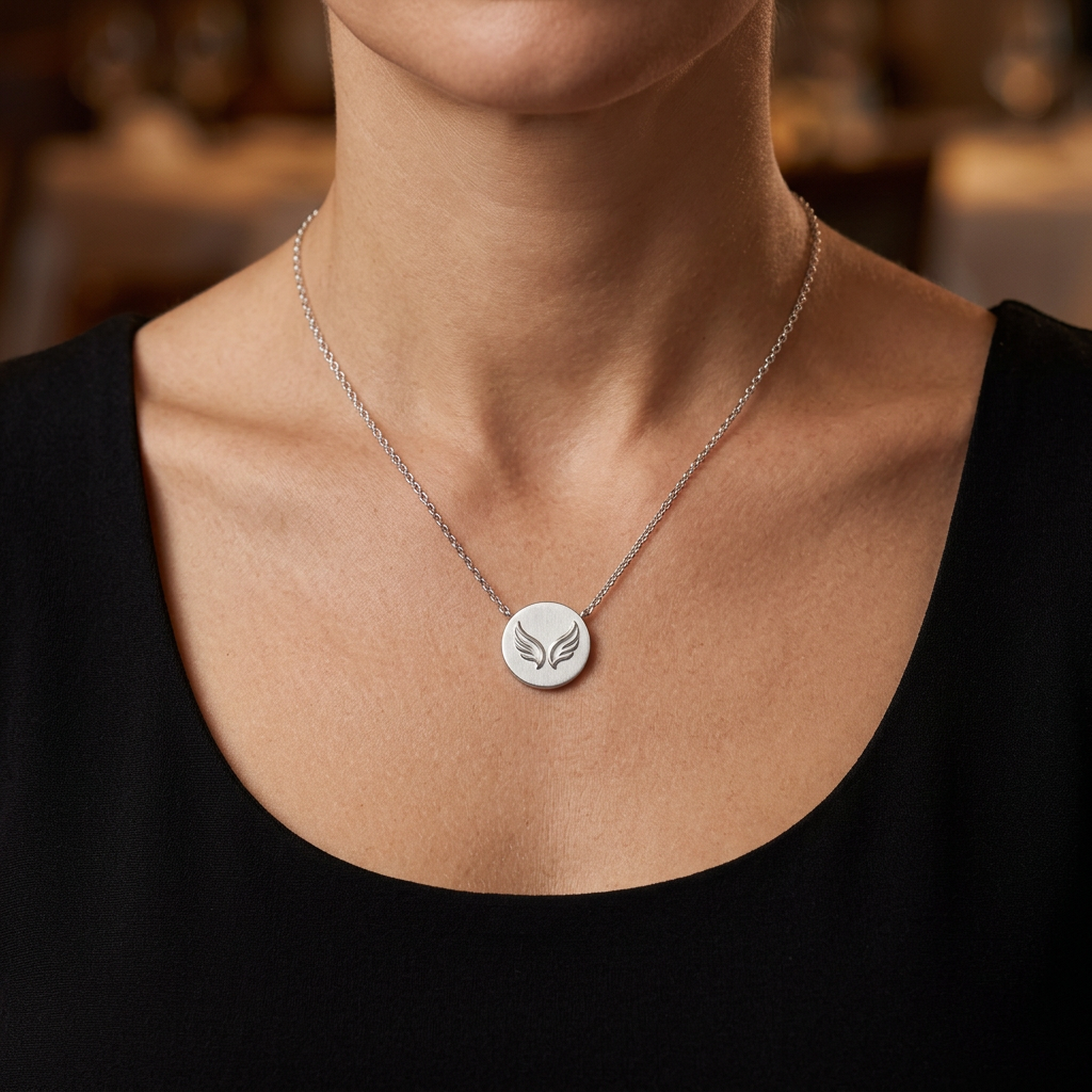 Born to Rise Silver-Tone Wings Disc Necklace