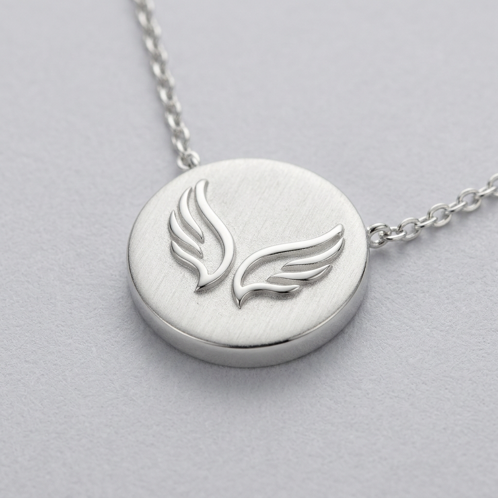 Born to Rise Silver-Tone Wings Disc Necklace