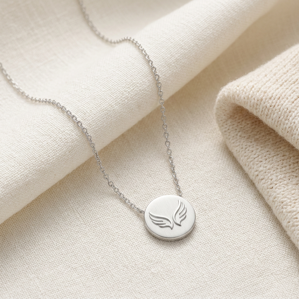 Born to Rise Silver-Tone Wings Disc Necklace