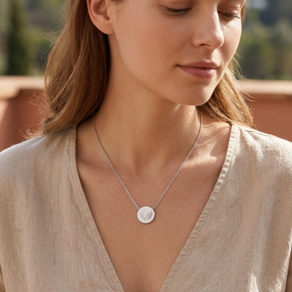 Born to Rise Silver-Tone Wings Disc Necklace