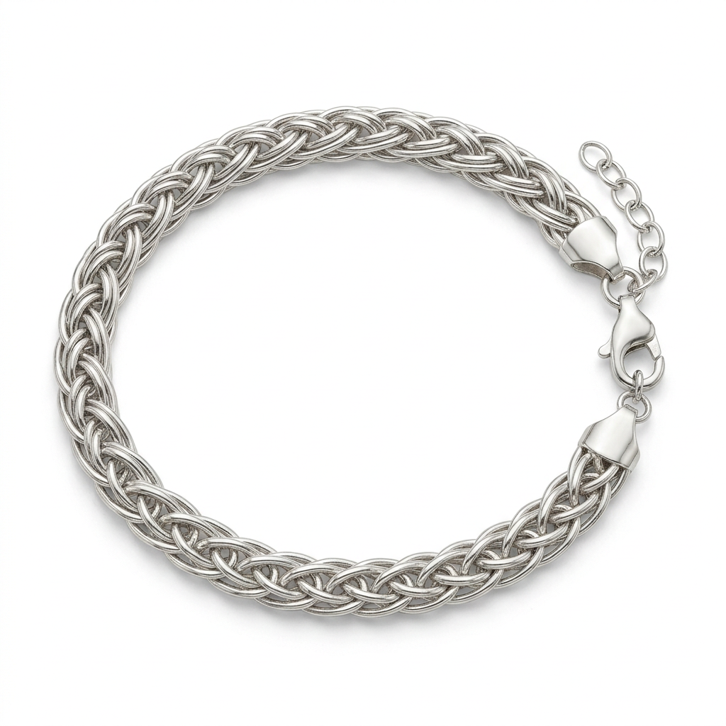 Woven Silver-Tone Bracelet | 5mm Braided-Link Design