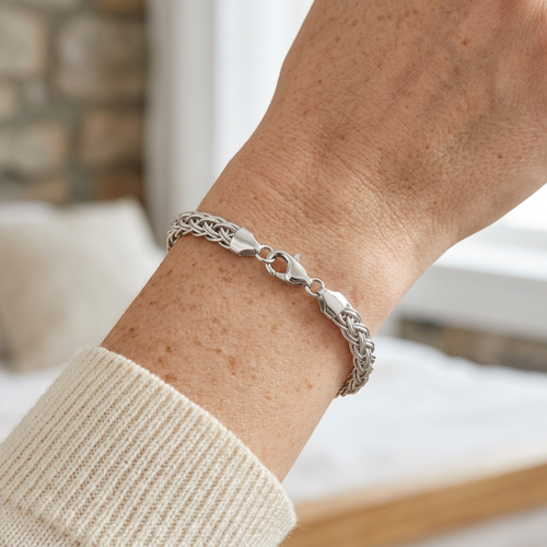Woven Silver-Tone Bracelet | 5mm Braided-Link Design