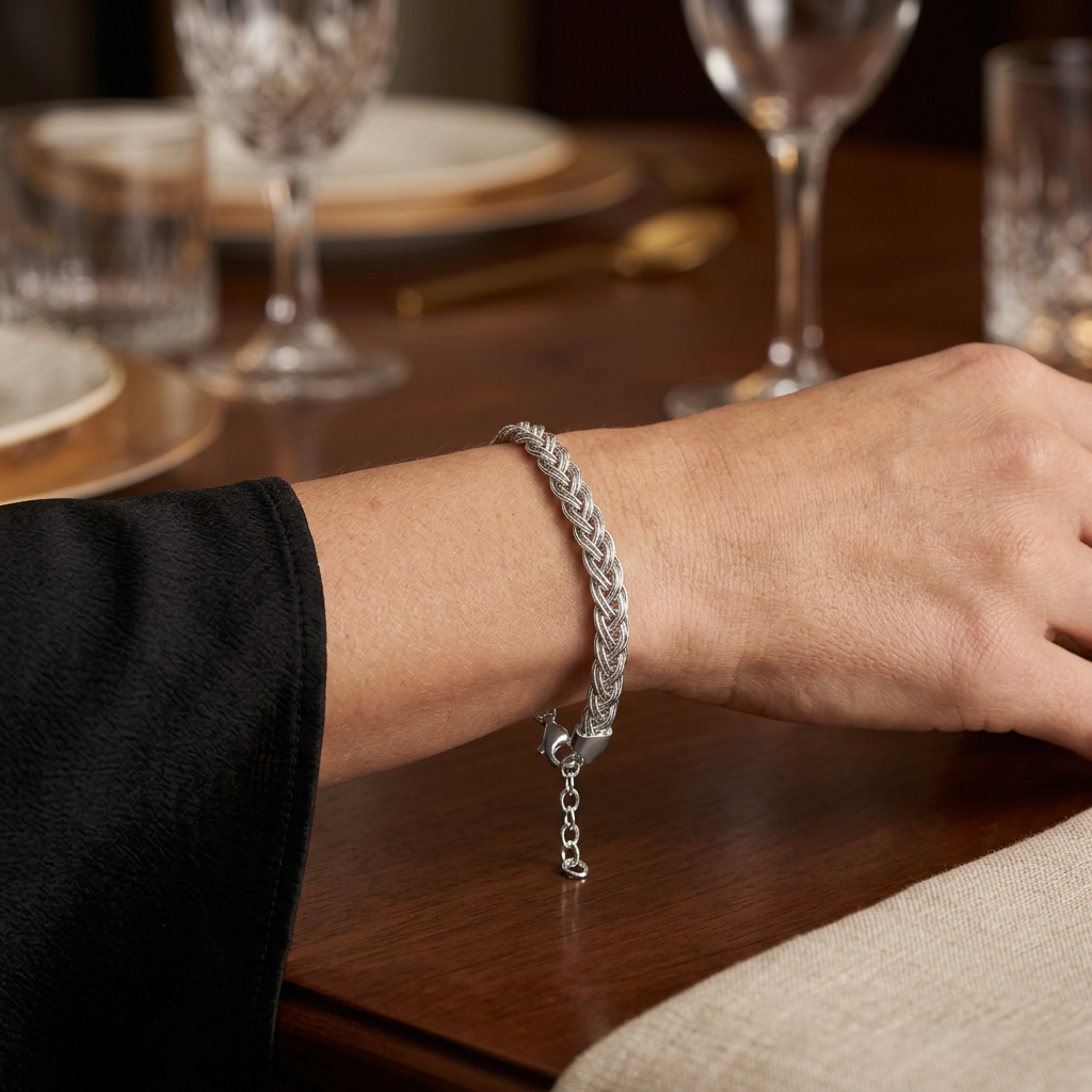 Woven Silver-Tone Bracelet | 5mm Braided-Link Design
