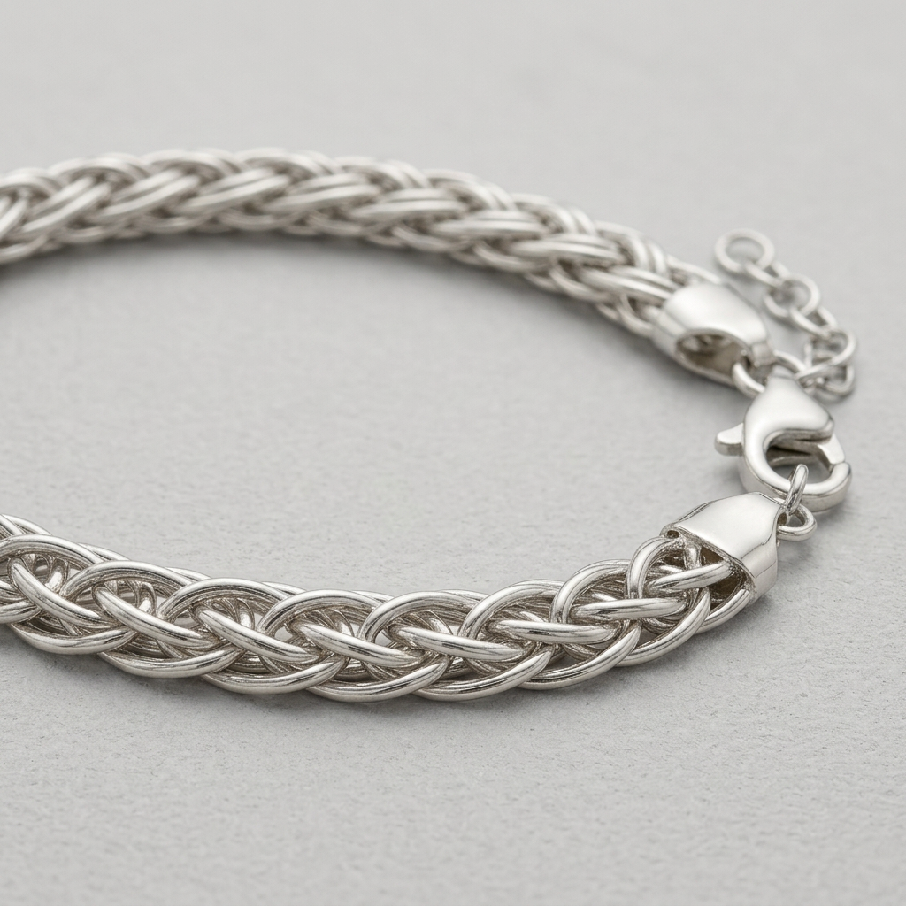 Woven Silver-Tone Bracelet | 5mm Braided-Link Design